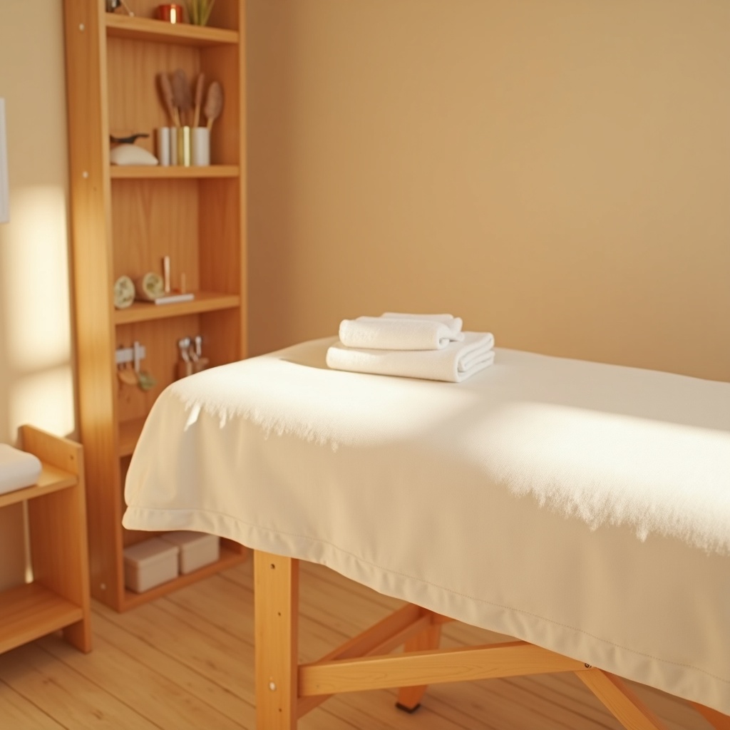 Physical therapy table and equipment in a clean, well-lit treatment room