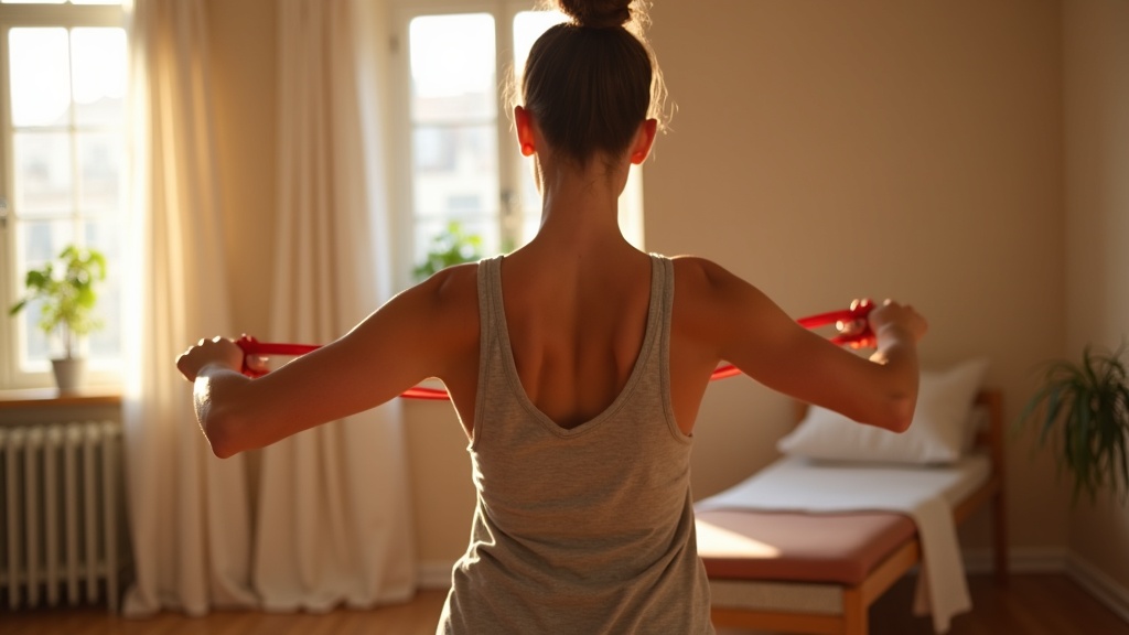 Patient performing individualized exercise programming under therapist supervision